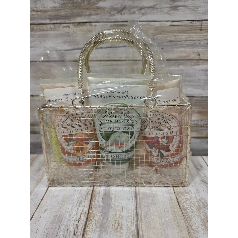 Sarah Michaels Body Wash Set 3pc 5oz Peach Seashore Raspberry Wire‎ Basket READ